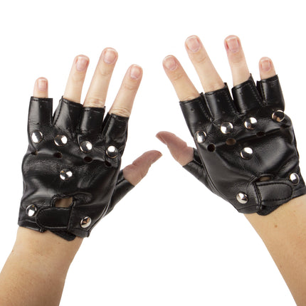 Black Fingerless Studded Gloves