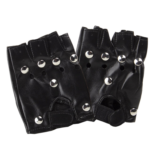 Black Fingerless Studded Gloves