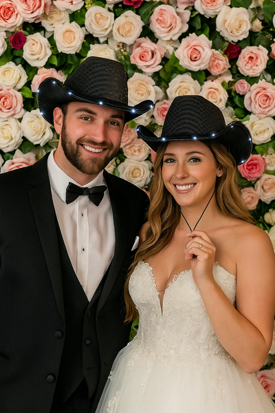 Black LED light up cowboy hat with sequins for wedding