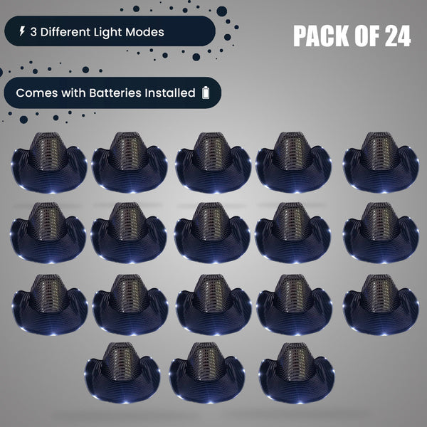 LED Light Up Flashing Sequin Black Cowboy Hat - Pack of 24 Hats