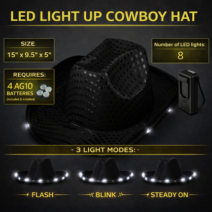 Black light up cowboy hat