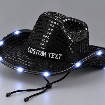 Black sequin Cowboy hat with custom text