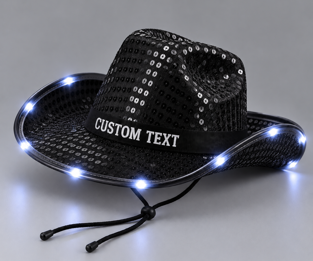 Black sequin Cowboy hat with custom text