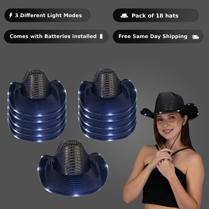 Black cowboy hat with sequin in a pack of 18 hats