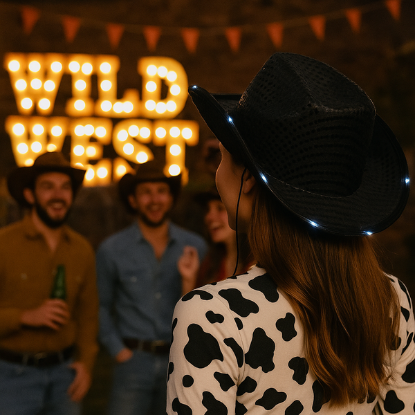 Black light up cowboy hat with sequin for Wild West theme party