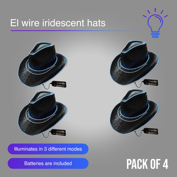 LED Flashing Neon Black EL Wire Sequin Cowboy Party Hat - Pack of 96 Hats