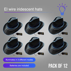 EL WIRE Light Up Iridescent Space Black Cowboy Hat - Pack of 12 Hats