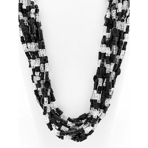 Black & Clear Glass Bead 27 Inches Necklaces - Pack of 12