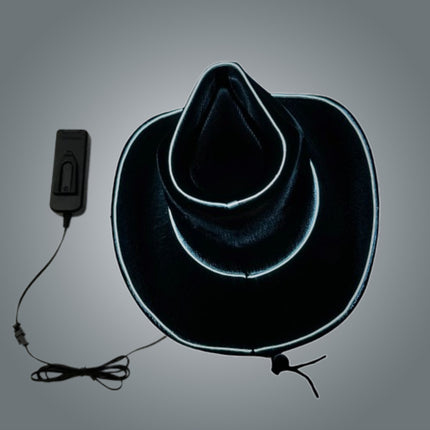 Black EL WIRE Light Up Iridescent Space Cowboy Hat
