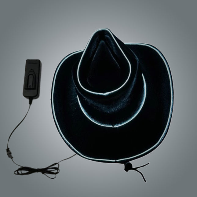 Black EL WIRE Light Up Iridescent Space Cowboy Hat - Pack of 2 Hats