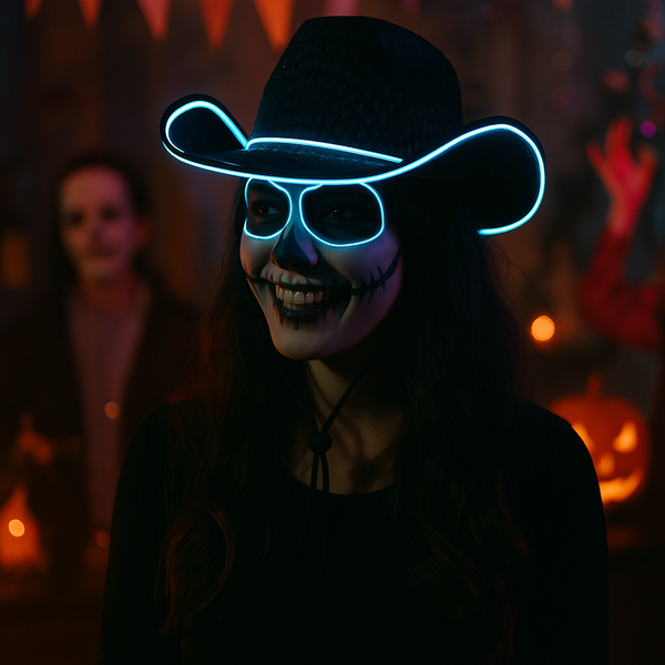 Black LED Flashing EL Wire Glow Sequin Cowboy Party Hat