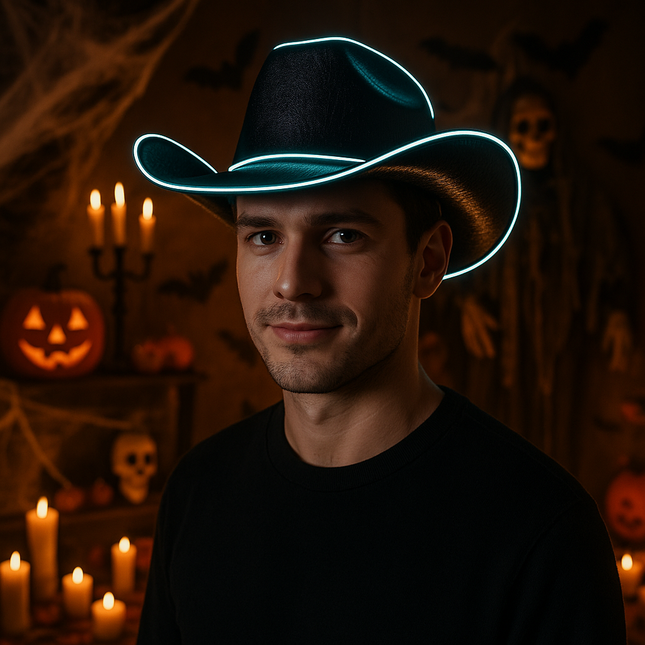 EL WIRE Light Up Iridescent Space Black Cowboy Hat