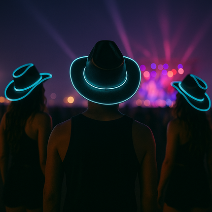 EL WIRE Light Up Iridescent Space Black Cowboy Hat