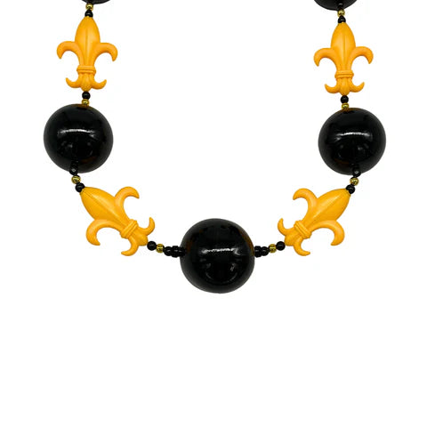 Black & Gold LED Fleur de Lis Bead Necklace - 3 Flashing Modes