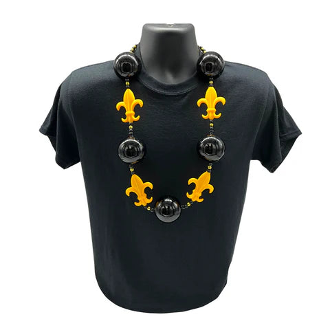 Black & Gold LED Light Up Fleur de Lis Bead Necklace - 3 Light Up Flashing Modes