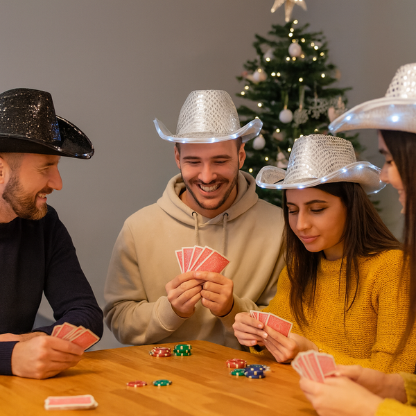 LED Light Up Flashing Sequin White & Black Cowboy Hat - Pack of 2 Hats