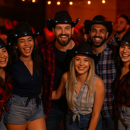 LED Light Up Flashing Black Cowboy Hat With Sequins - Pack of 2 Hats