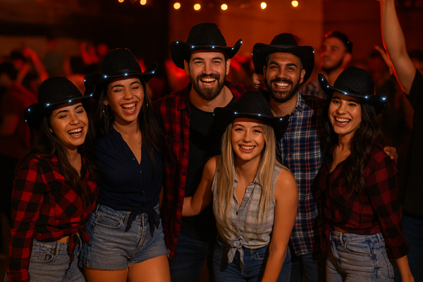 LED Light Up Flashing Black Cowboy Hat With Sequins - Pack of 2 Hats