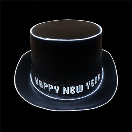 Light Up Black Happy New Year Top Hat