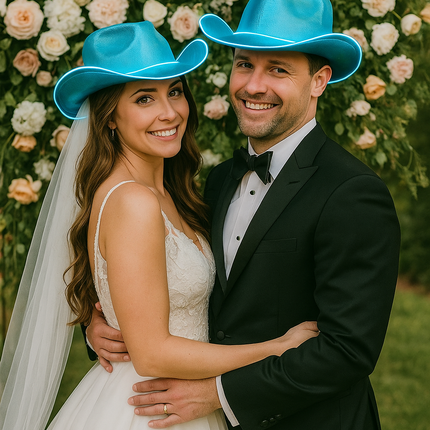 Blue EL wire iridescent cowboy hat for weddings