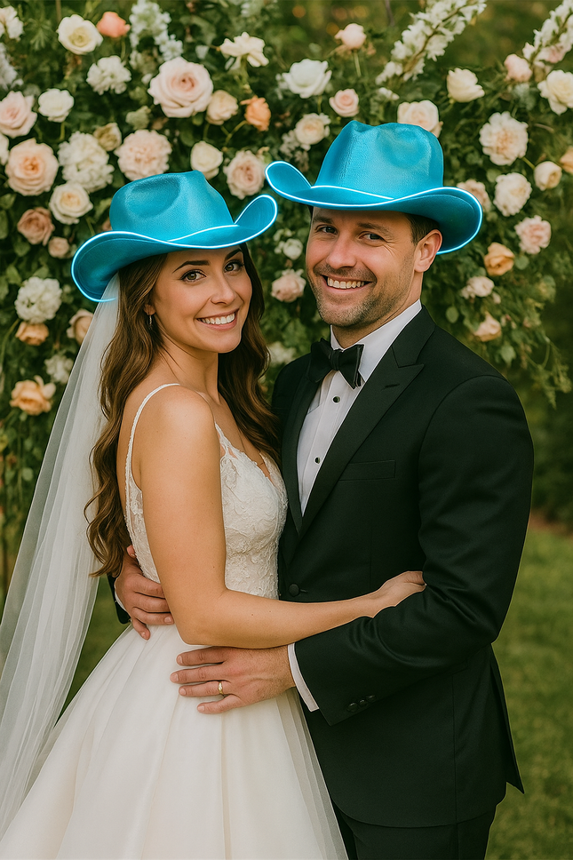 Blue EL wire iridescent cowboy hat for weddings