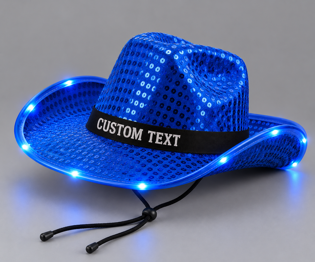Blue sequin LED cowboy hat
