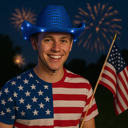 Light blue cowboy hat for patriotic events 