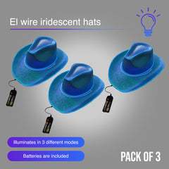 EL WIRE Light Up Iridescent Space Blue Cowboy Hat - Pack of 3 Hats