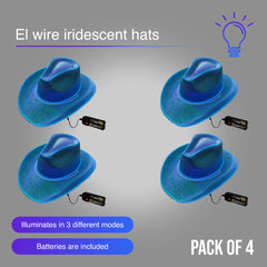 Blue EL WIRE Light Up Iridescent Space Cowboy Hat - Pack of 4 Hats