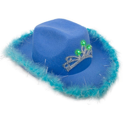 Blue Feather Cowboy Hat With LED Flashing Tiara