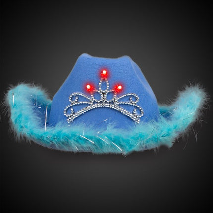 Blue Feather Cowboy Hat With LED Light Up Tiara