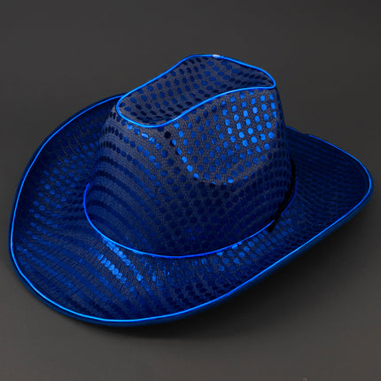 LED Flashing EL Wire Blue Sequin Cowboy Hat