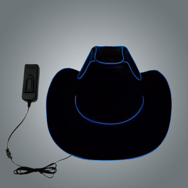 Blue Light Up EL Wire Glow Plain Cowboy Hat - Pack of 2 Hats