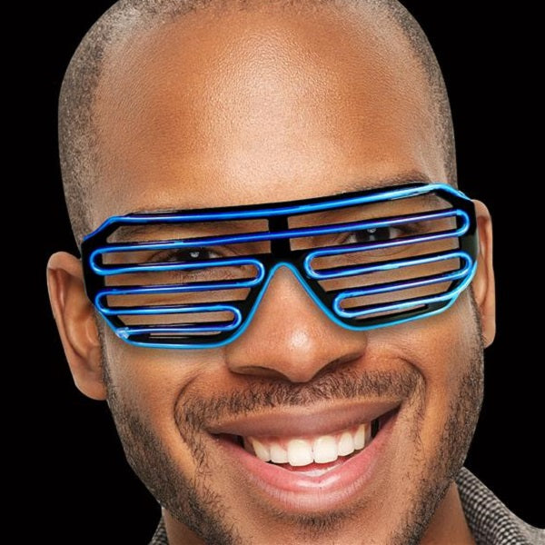 Blue Slotted EL Wire Eyeglasses