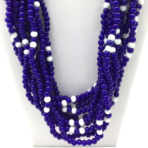 Blue & White Pattern Glass Bead Necklaces - Pack of 12
