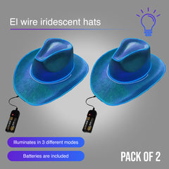 Blue EL WIRE Light Up Iridescent Space Cowboy Hat - Pack of 2 Hats