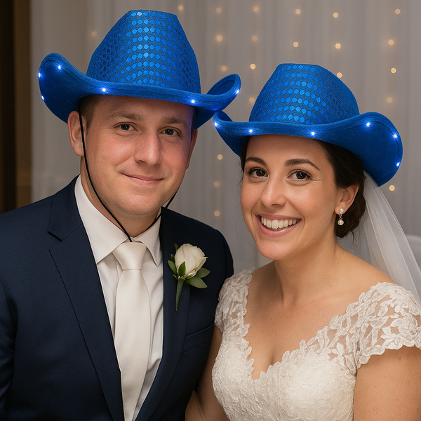 LED Light Up Flashing Blue Sequined Cowboy Hat