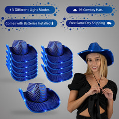 LED Light Up Flashing Sequin Blue Cowboy Hat - Pack of 96 Hats