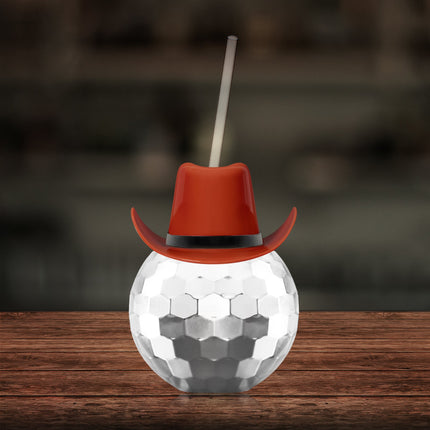 Brown Cowboy Hat 18 oz Silver Disco Ball Cup Straw