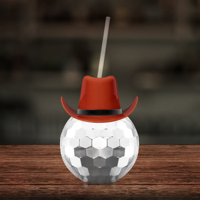 Brown Cowboy Hat 18 oz Silver Disco Ball Cup Straw