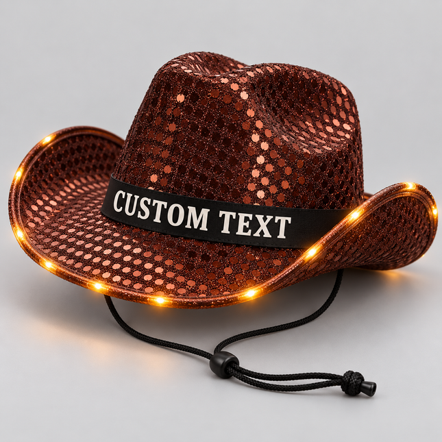 Brown LED Cowboy Hat with custom text