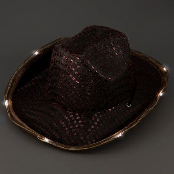 LED Light Up Flashing Brown Sequin Cowboy Hat