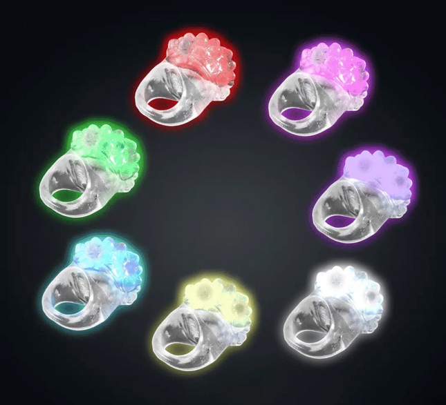 LED Light Up Flashing Jelly Bumpy Rings - Pack of 12