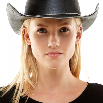 Light Up EL Wire Plain Fabric Black Cowboy Hat | PartyGlowz