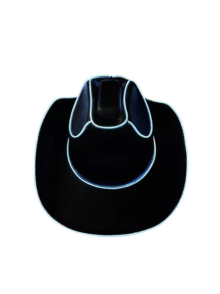 Black EL Wire Light Up Plain Fabric Cowboy Hat - Pack of 2 Hats | PartyGlowz