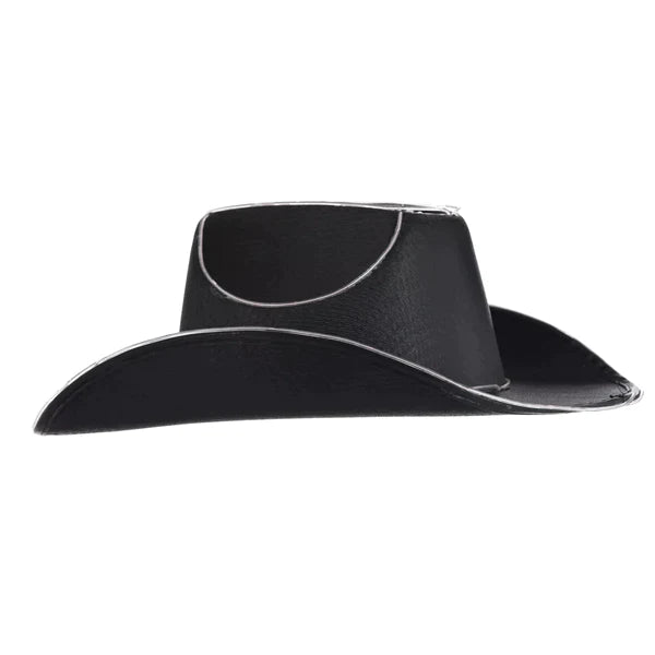 Black EL Wire Light Up Plain Fabric Cowboy Hats - 3 | PartyGlowz