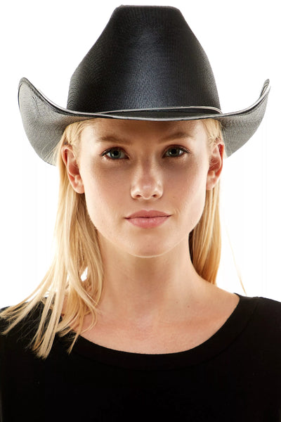 Light Up EL Wire Plain Fabric Black Cowboy Hat | PartyGlowz