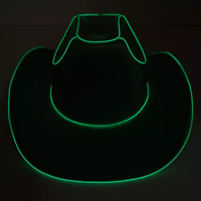 EL Wire Light Up Plain Fabric Green Cowboy Hat | PartyGlowz