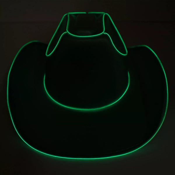 EL Wire Light Up Plain Fabric Green Cowboy Hat | PartyGlowz