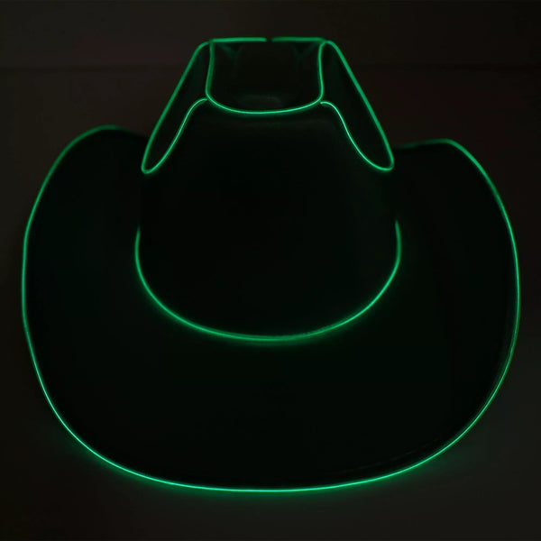Green EL Wire Light Up Neon Plain Fabric Cowboy Hat | PartyGlowz